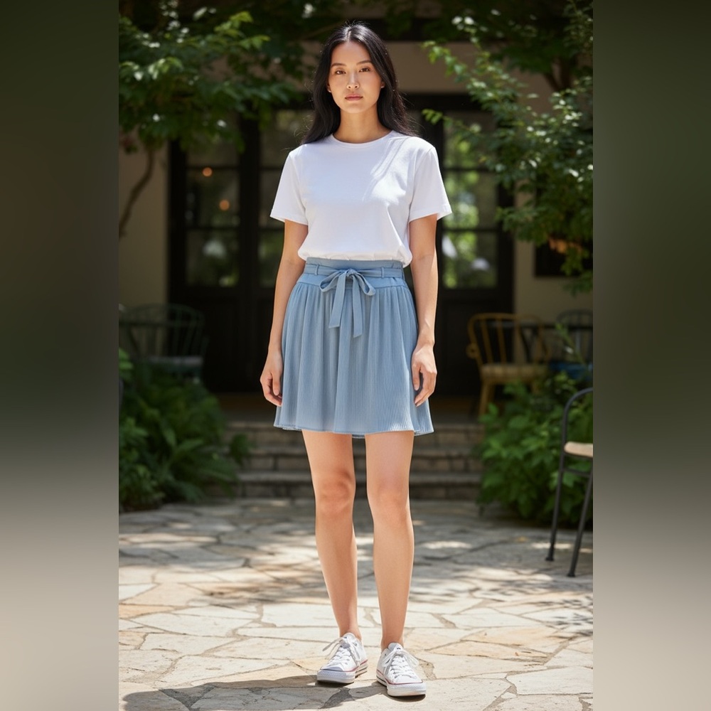 Leifsdottir Anthropologie Tie Waist Pleated Skirt Women’s Size 2 Slate Blue